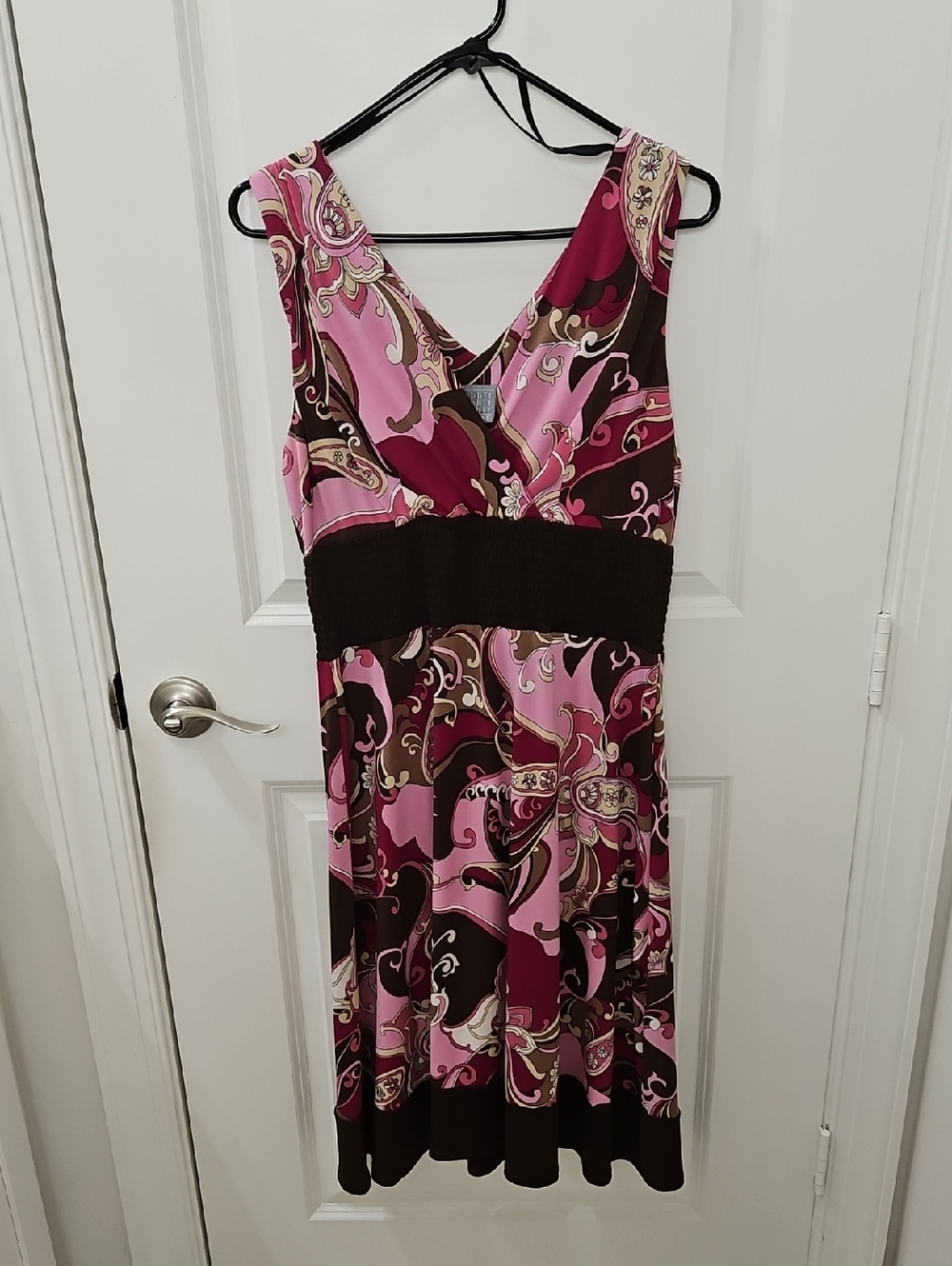 Rabbit Rabbit Rabbit Pink and Brown Paisley V‑Neck Midi Dress